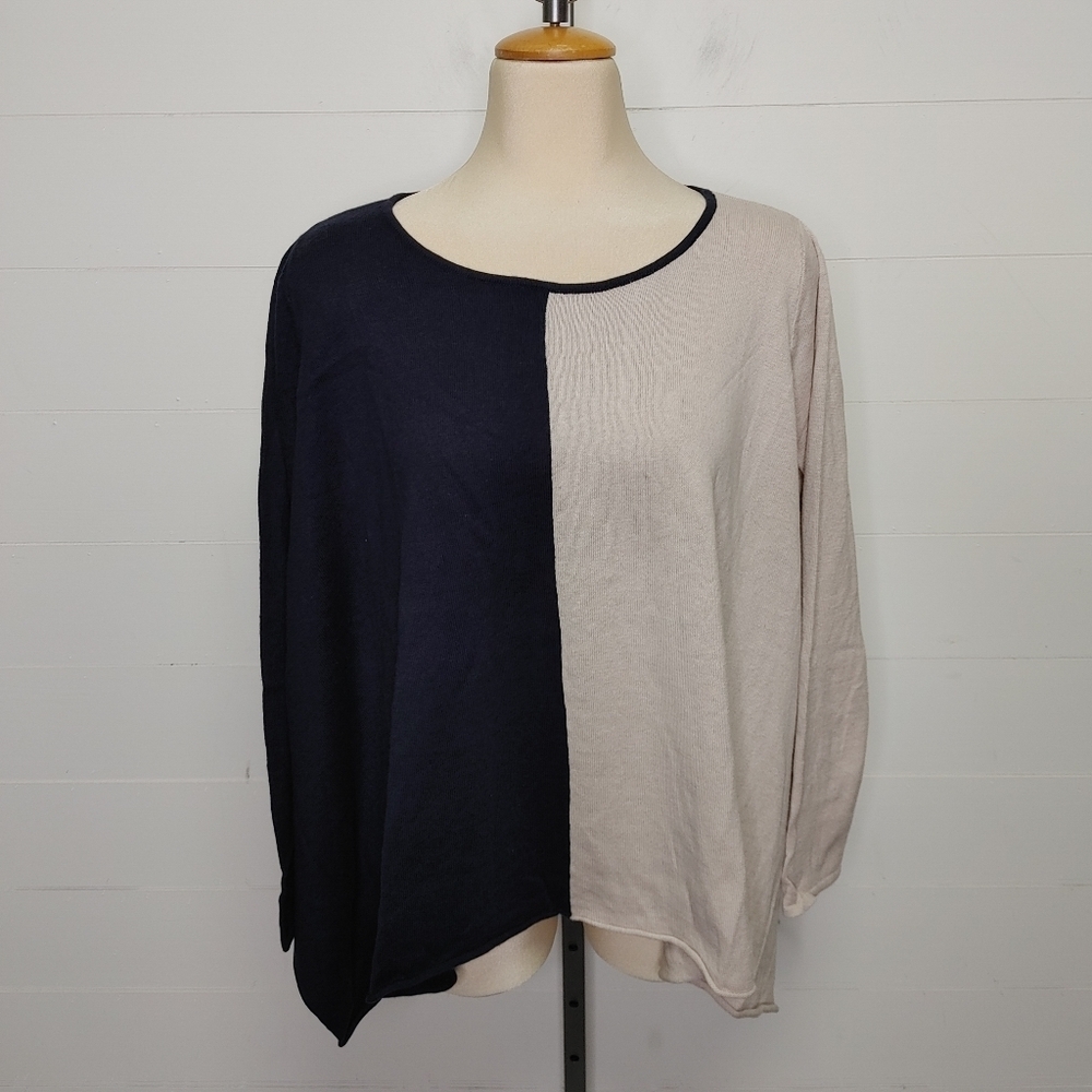 The Earth Collection Cotton & Cashmere boxy colour block sweater